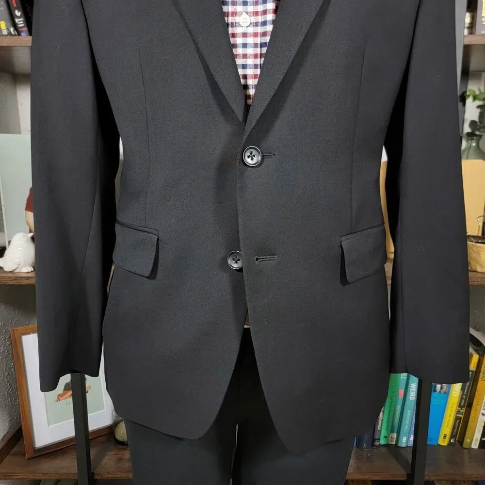 Banana Republic Mens Sport Coat Two Button Solid Black Lanificio Wool 40S Modern